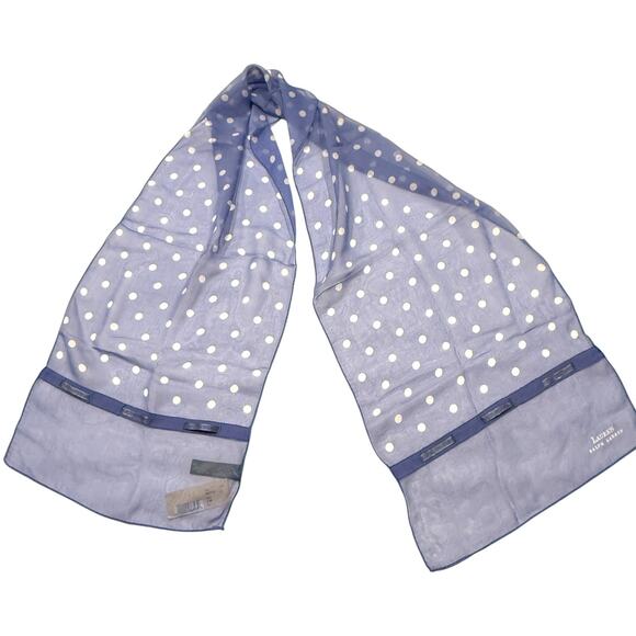 Lauren Ralph Lauren Accessories - Lauren Ralph Lauren Silk Chiffon Blue Scarf With White Polka Dots NWT 11 x 52"
